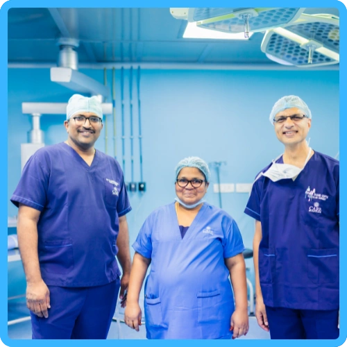 Senior most Vascular nurse - Rajamani with Dr. Vamsi and Dr. P C Gupta